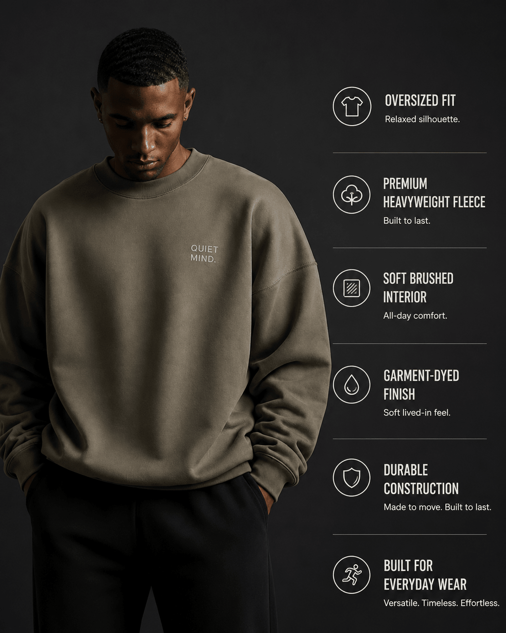 Quiet Mind Heavyweight Sweatshirt - Sweatshirt - WearNovry
