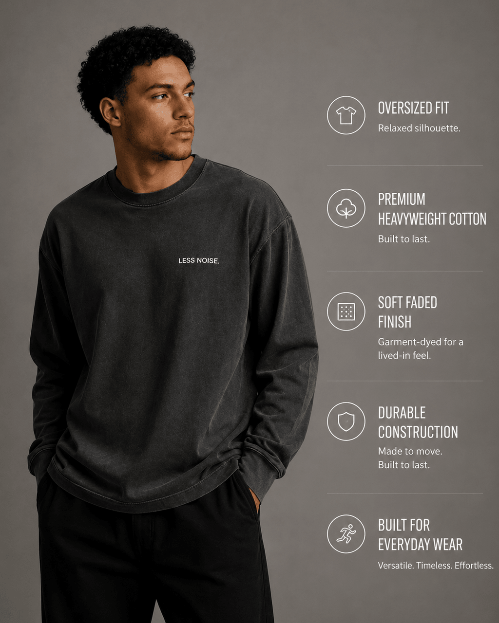 Less Noise. Heavy Faded Long Sleeve Tee - T-Shirt - WearNovry
