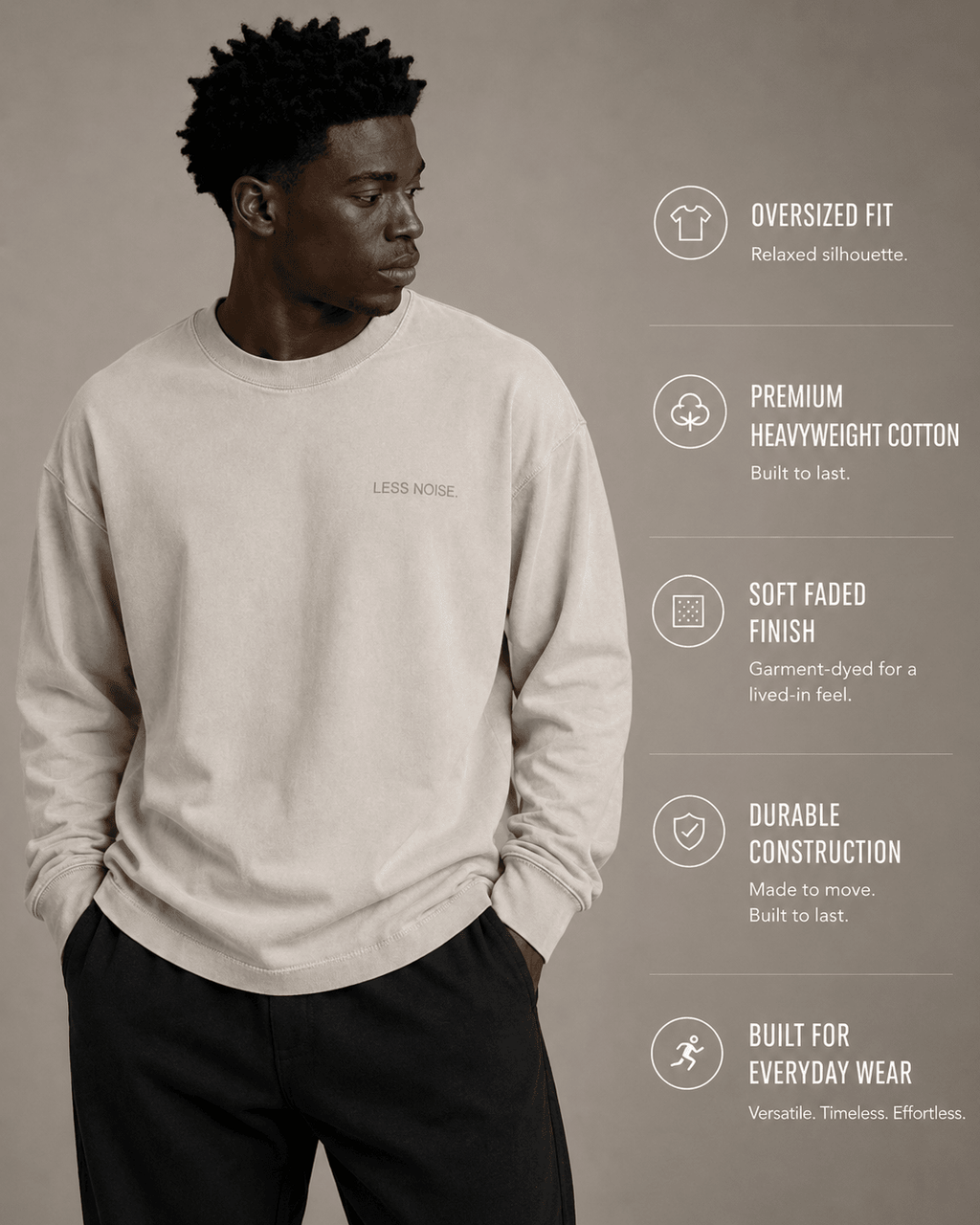 Less Noise. Heavy Faded Long Sleeve Tee - T-Shirt - WearNovry