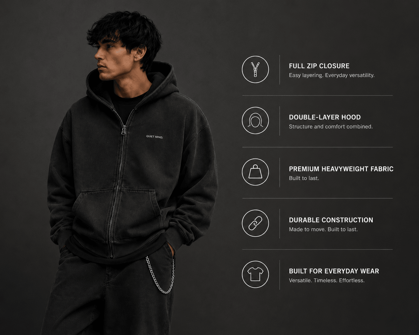 Quiet Mind Zip Hoodie - Hoodie - WearNovry