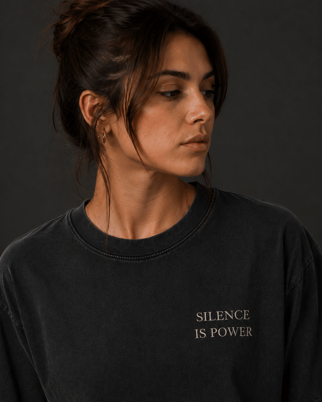 Silence Is Power oversized tee chest detail minimalist streetwear