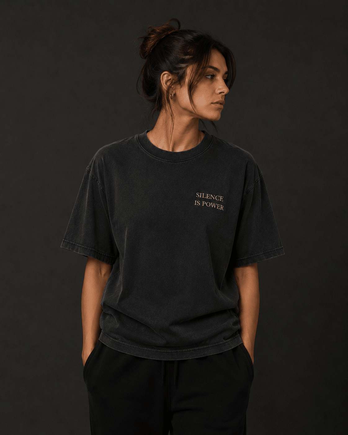 Silence Is Power oversized tee side profile heavyweight cotton shirt